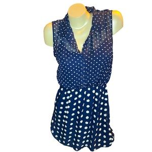 BeBop collared polka dot navy dress with tie belt